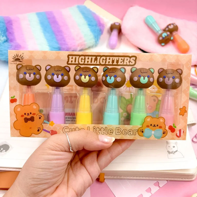 Kit 6 Marca Texto Ursinho Marrom