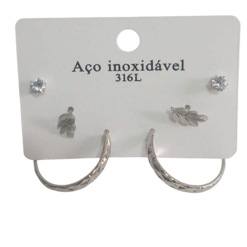 Kit 6 Brincos Aço Inoxidável