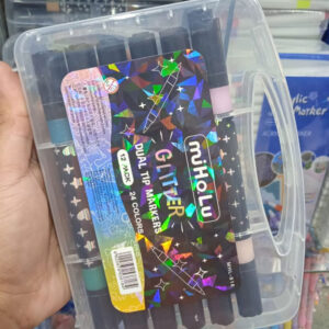 Kit com 12 Canetas Duplas Glitter (24 cores)