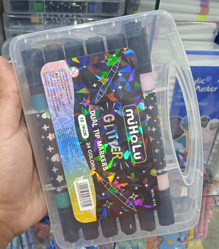 Kit com 12 Canetas Duplas Glitter (24 cores)