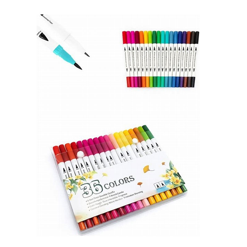 Caneta Ponta Dupla Fina e Brush 36 Cores
