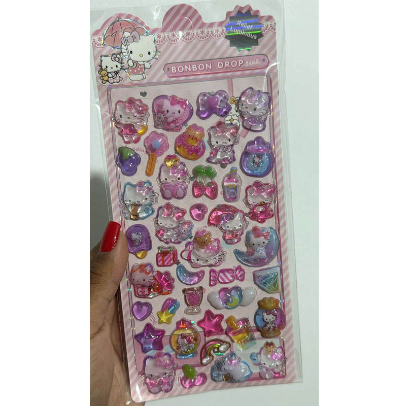 Cartela de Adesivos Alto Relevo Hello Kitty
