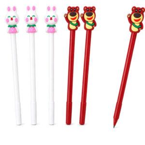 Caneta Gel Urso e Coelhinha Rosa