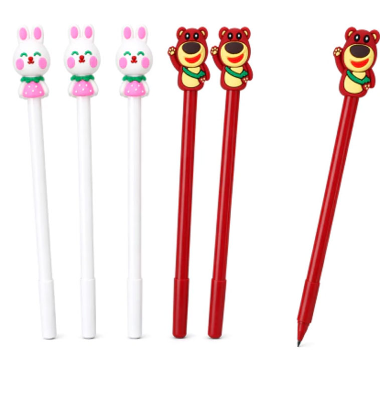 Caneta Gel Urso e Coelhinha Rosa