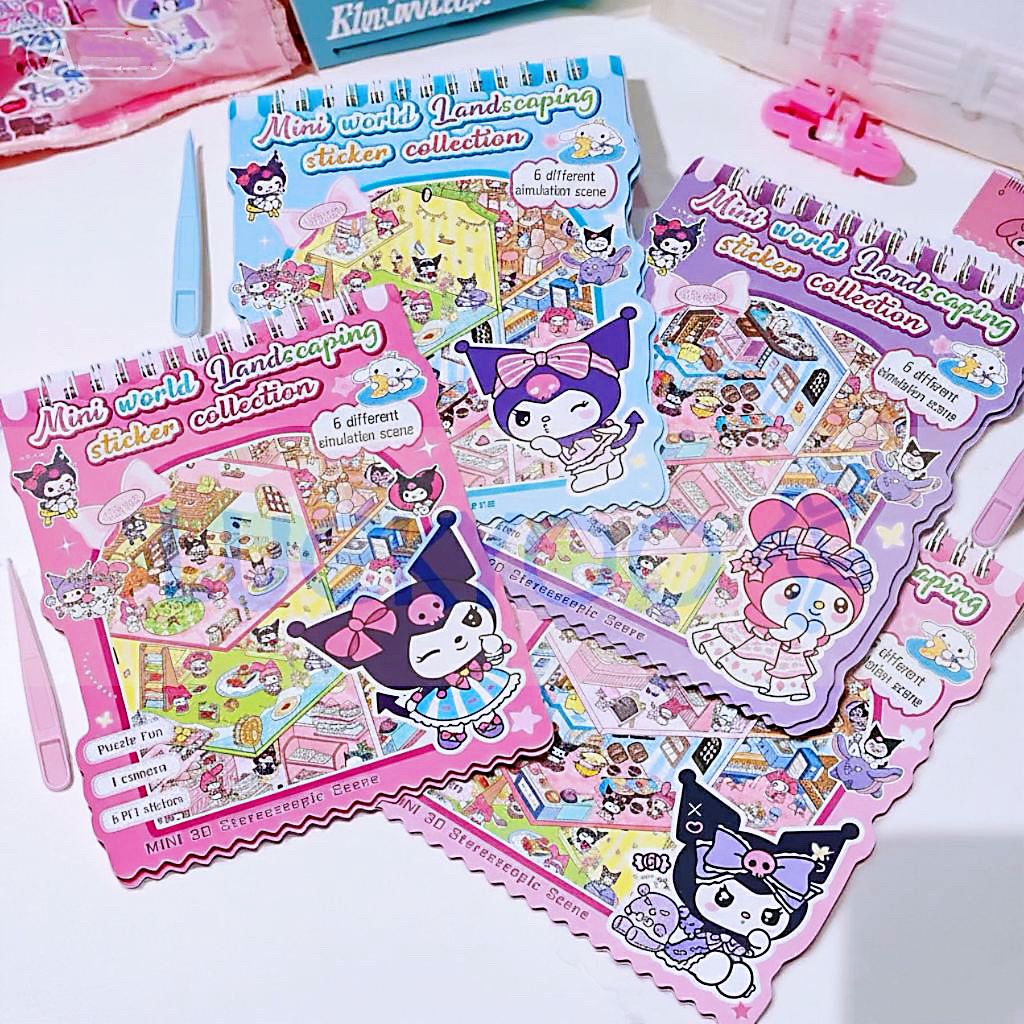 Caderno 8 Cenários e Adesivo Sanrio