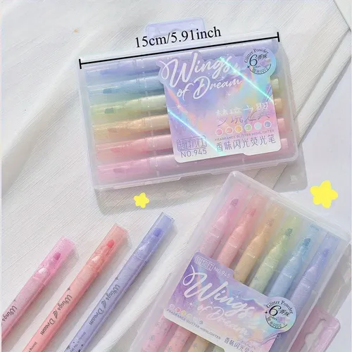 Kit 6 Marca texto Glitter c/ cheirinho