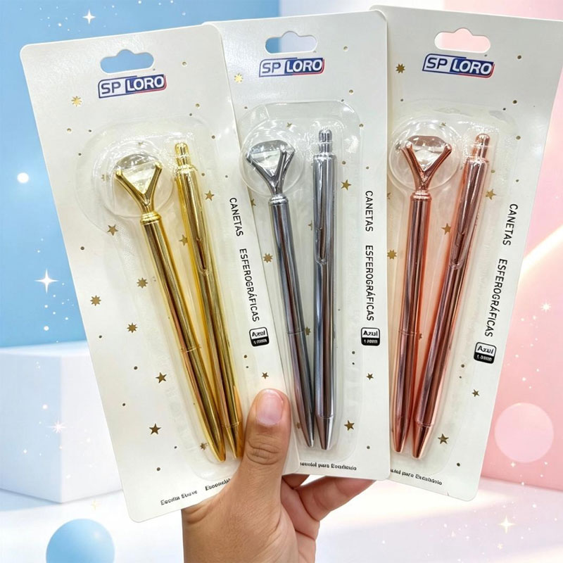 Kit Canetas Luxo Diamante - 2pçs