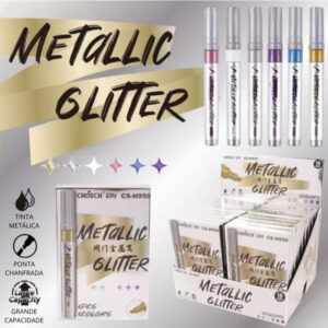 Kit 6 Caneta Metálica Glitter