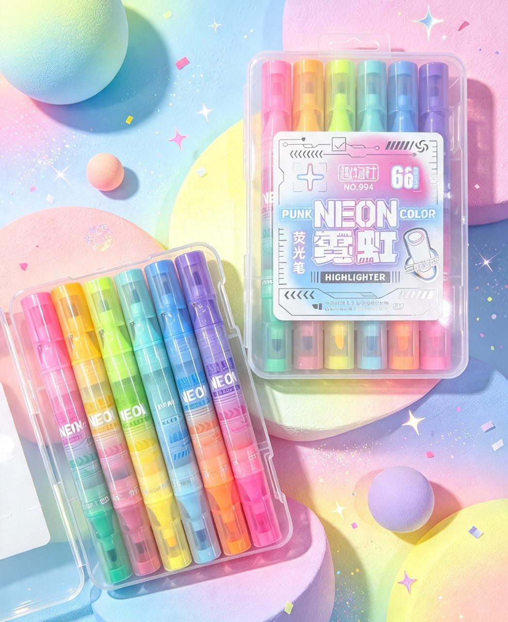 Kit 6 Marca Texto Neon Ponta Dupla