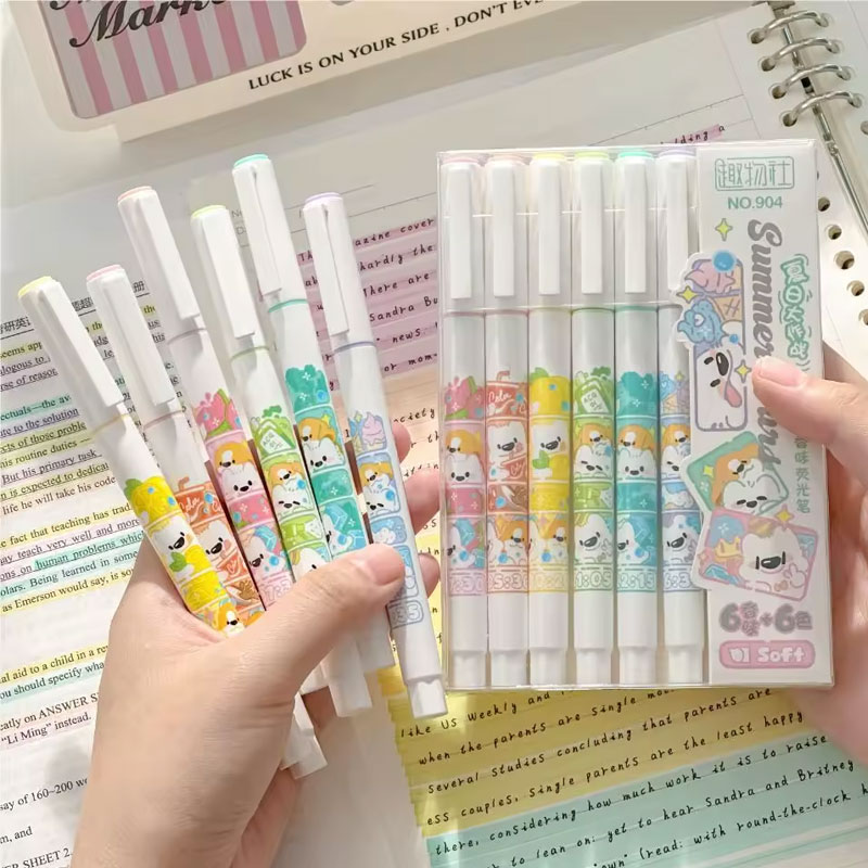 Kit 6 Marca Texto Pastel Kawaii Colorful